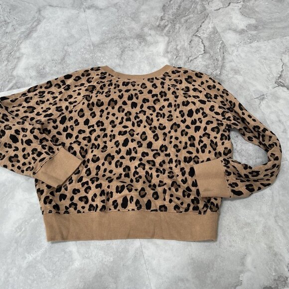 J. Crew Vintage Fleece Tan Leopard‎ Print Pullover Sweatshirt Women's Size XXS - Picture 2 of 6